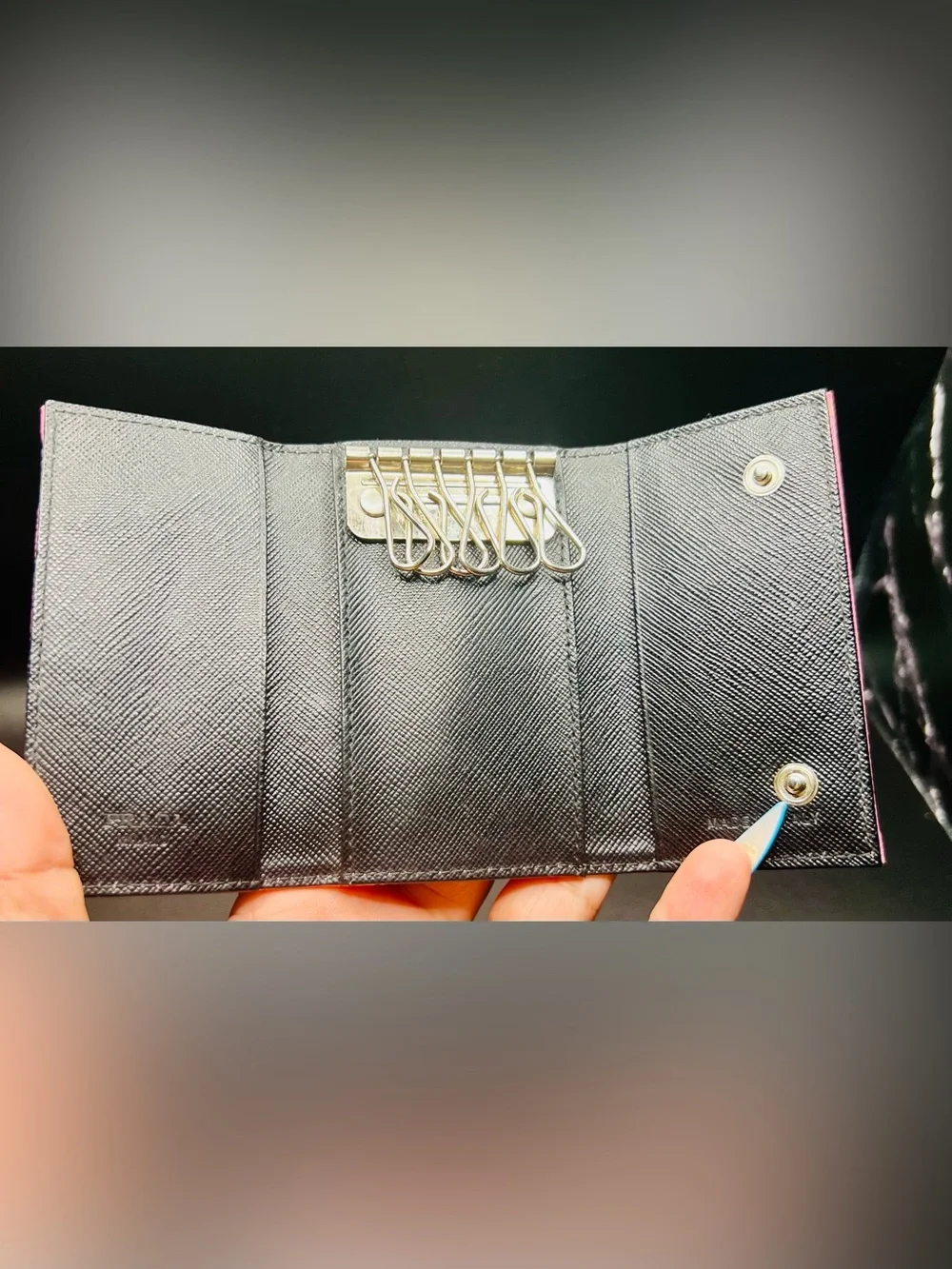 Prada Hot Pink Nylon Triangular Logo Wallet/Key-holder